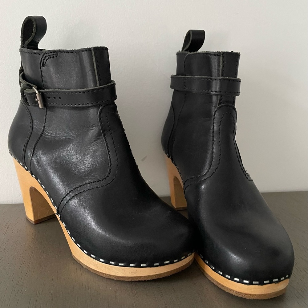 Swedish Hasbeens Black Platform Boots Size 36